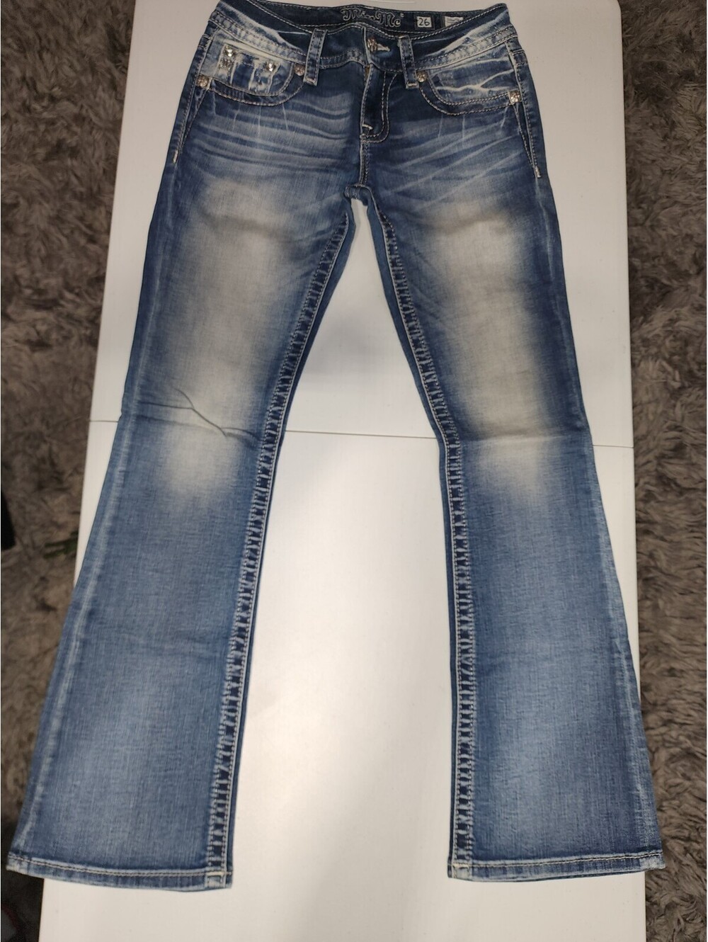 Miss Me Bootcut Blue Denim Jeans Embroidered Rhinestone Stretch Women's